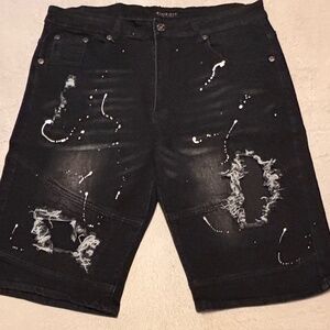 M Society Men’s Black Distressed Denim Shorts Size 38